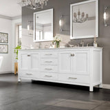 Eviva Aberdeen 84 in. W x 22 in. D x 34 in. H Double Bathroom Vanity in White with White Carrara Marble Top and White Undermount Sinks