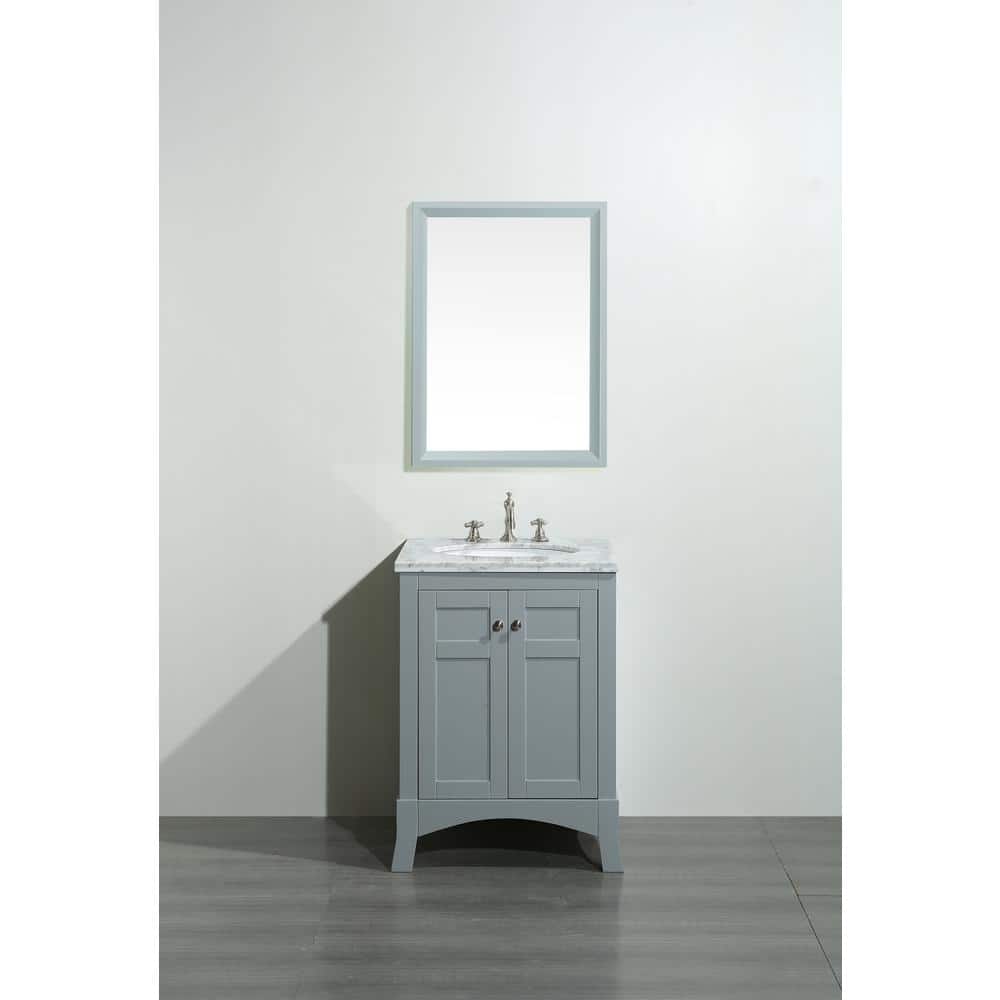 Eviva New York 24 in. W x 21.6 in. D x 32.6 in. H Bathroom Vanity in Gray with White Carrara Marble Top with White Sink