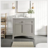 Eviva New York 36 in. W x 22 in. D x 34 in. H Bathroom Vanity in Gray with White Carrara Marble Top with White Sink