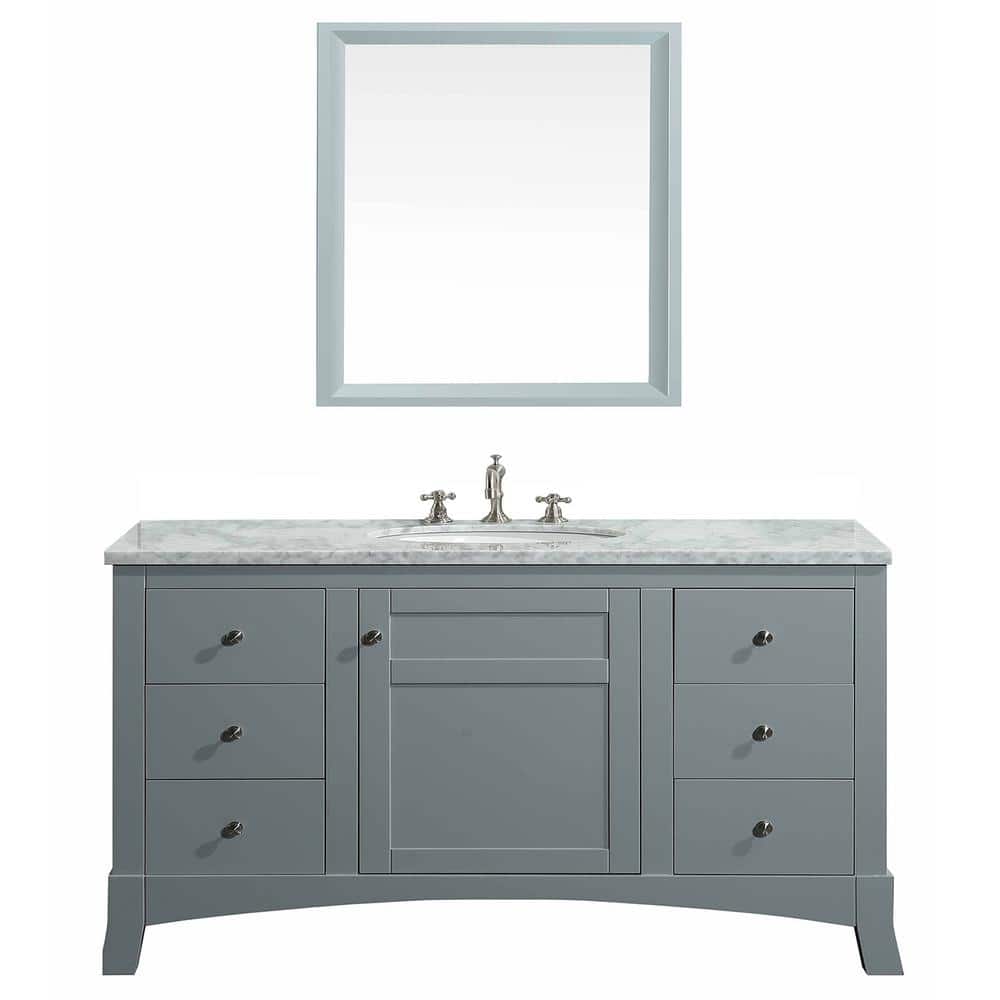 Eviva New York 42 in. W x 21.6 in. D x 32.6 in. H Bathroom Vanity in Gray with White Carrara Marble Top with White Sink