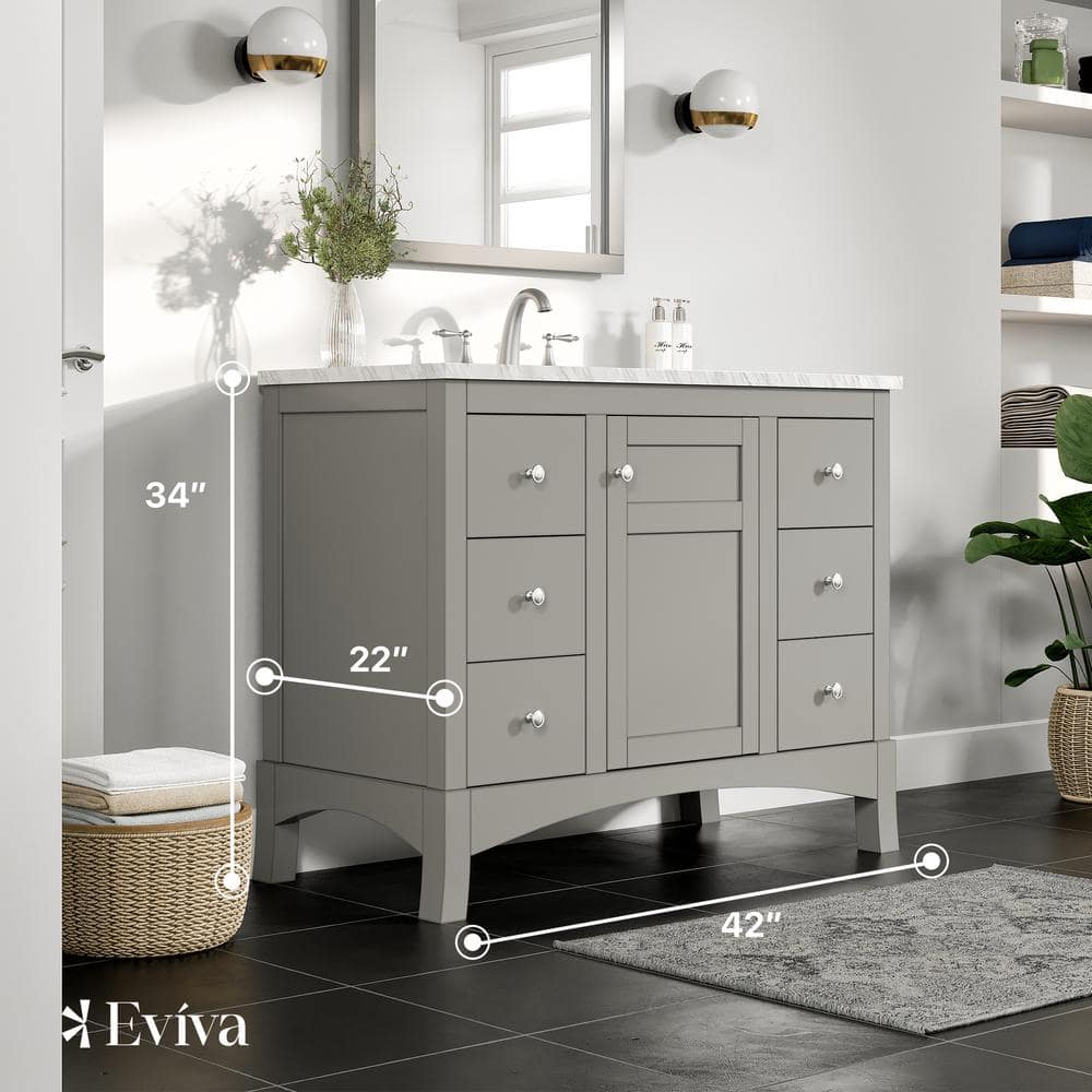 New Jersey 42 in. W x 22 in. D x 34 in. H Freestanding Single Sink Bath Vanity in Gray with White Carrara Marble Top