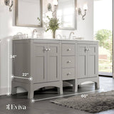 Eviva New York 60 in. W x 22 in. D x 34 in. H Bathroom Vanity in Gray with White Carrara Marble Vanity Top with White Sink