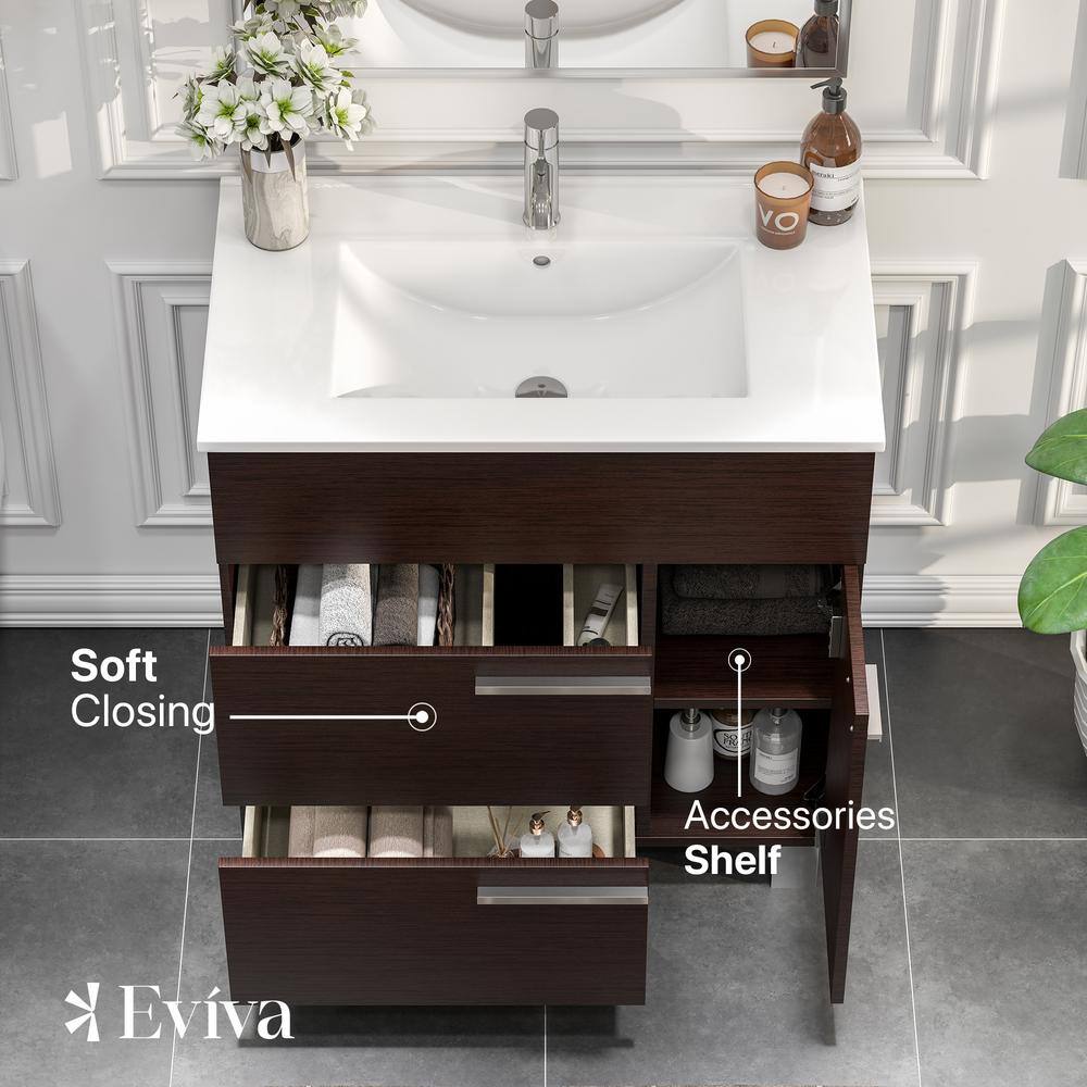 Eviva Cup 31.50 in. W x 18 in. D x 34 in. H Bath Vanity in Wenge (Dark Brown) with White Ceramic Top with White Sink