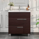 Eviva Cup 31.50 in. W x 18 in. D x 34 in. H Bath Vanity in Wenge (Dark Brown) with White Ceramic Top with White Sink