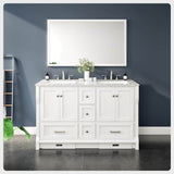 Booster 60 in. W x 22 in. D x 34 in. H Double Bath Vanity in White with White Carrara Marble Top with White Sinks