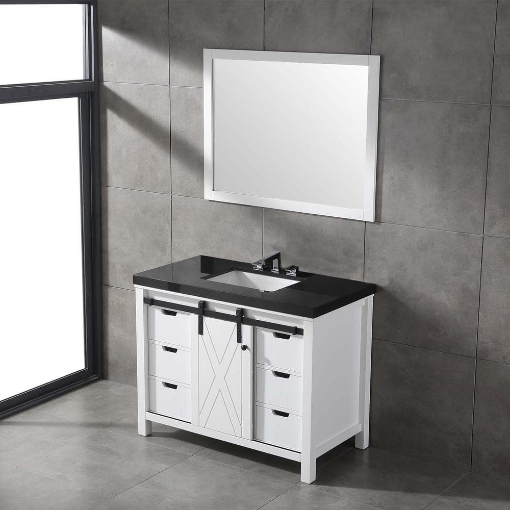 Eviva Dallas 42 in. W x 22 in. D x 34 in. H Bath Vanity in White with Black Granite Top with Black Sink