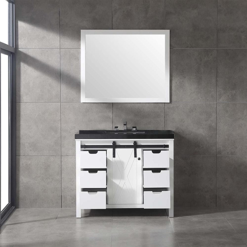 Eviva Dallas 42 in. W x 22 in. D x 34 in. H Bath Vanity in White with Black Granite Top with Black Sink