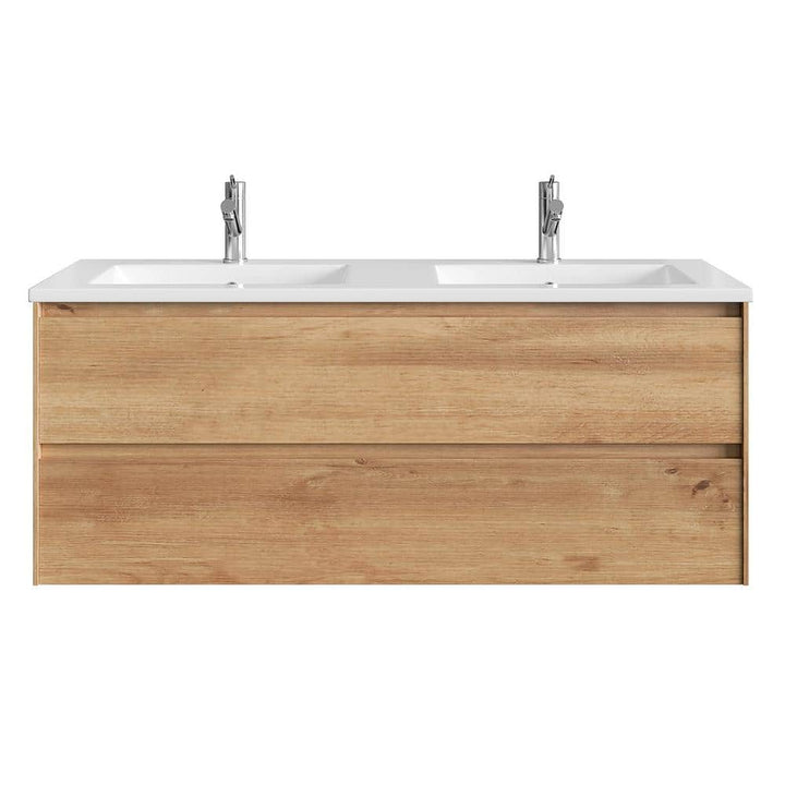 Eviva Bloom 48 in. W x 18 in. D x 34 in. H Double Sink Floating Bath Vanity in Natural Oak with White Porcelain Top