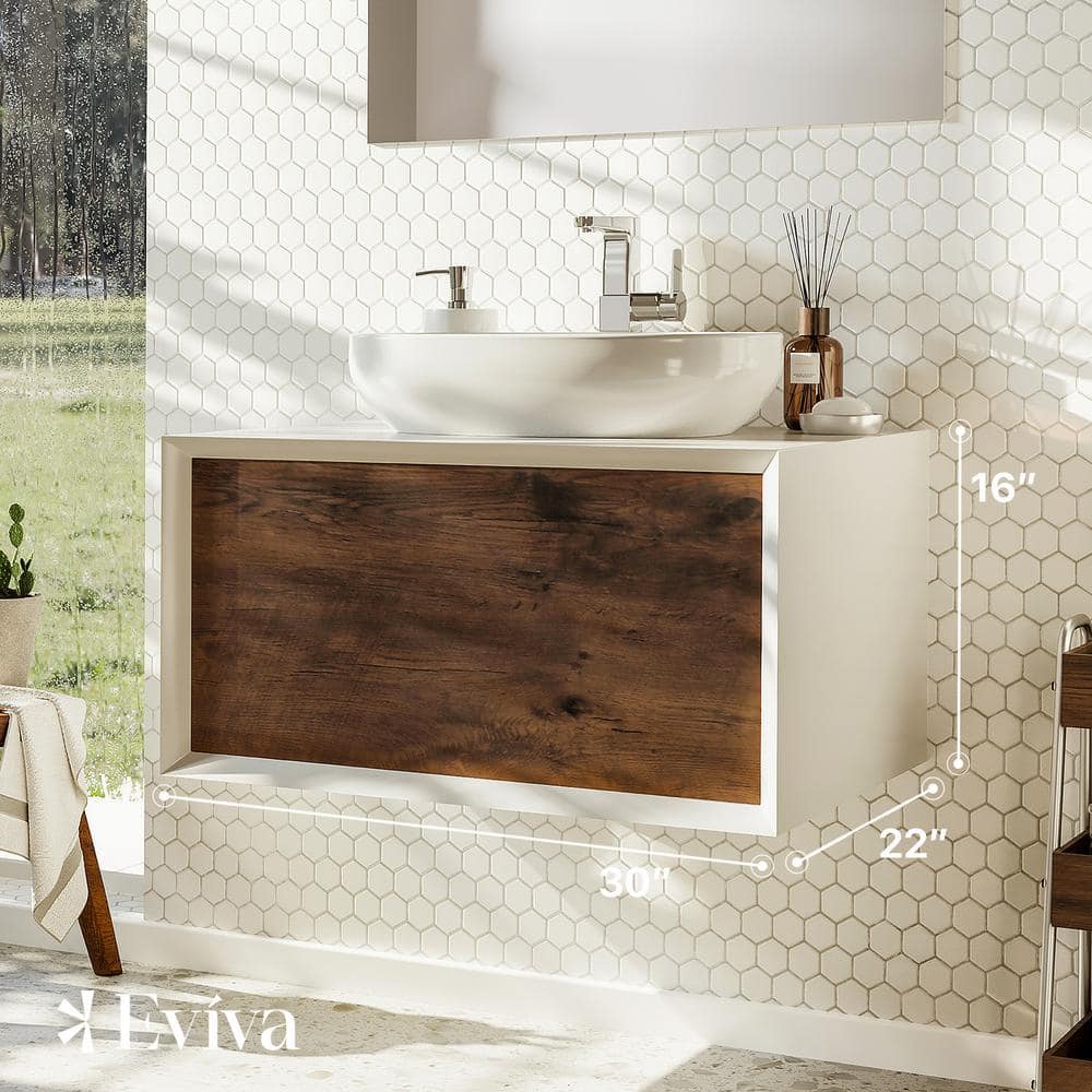 Santa Monica 30 in. W x 22 in. D x 16 in. H Single Bath Vanity in Rosewood with White Vessel Sink