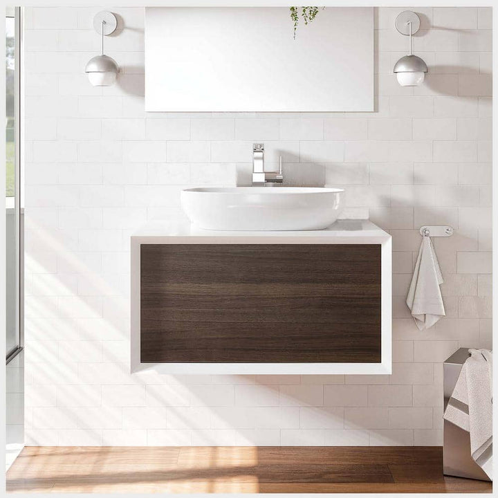 Santa Monica 36 in. W x 22 in. D x 16 in. H Single Bath Vanity in Gray Oak with White Vessel Sink