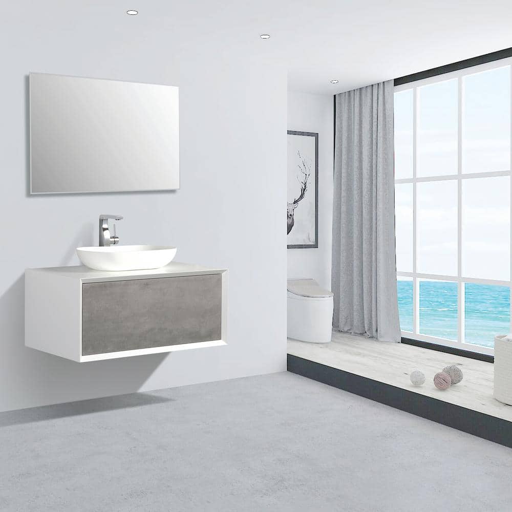 Santa Monica 36 in. W x 22 in. D x 16 in. H Sigle Bathroom Vanity in Gray with White Vessel Sink