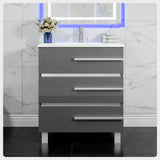 Eviva Deluxe 24 in.W x 18 in.D x 34in.H Single Freestanding Bath Vanity in Gray with White Porcelain Integrated Sink Top
