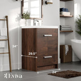 Eviva Lugano 24 in. W x 19 in. D x 36 in. H Single Bath Vanity in Rosewood with White Acrylic Top and White Integrated Sink