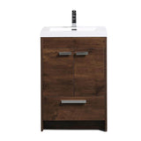 Eviva Lugano 24 in. W x 19 in. D x 36 in. H Single Bath Vanity in Rosewood with White Acrylic Top and White Integrated Sink