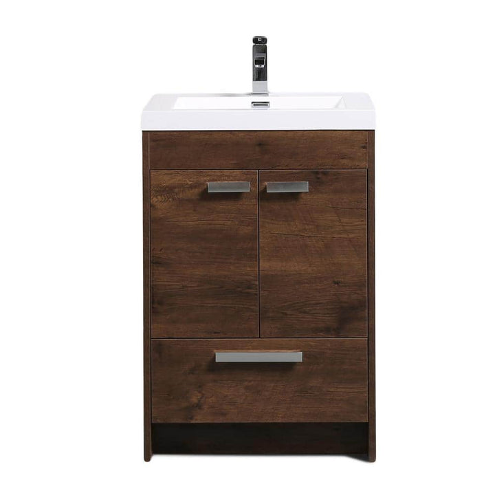 Eviva Lugano 24 in. W x 19 in. D x 36 in. H Single Bath Vanity in Rosewood with White Acrylic Top and White Integrated Sink