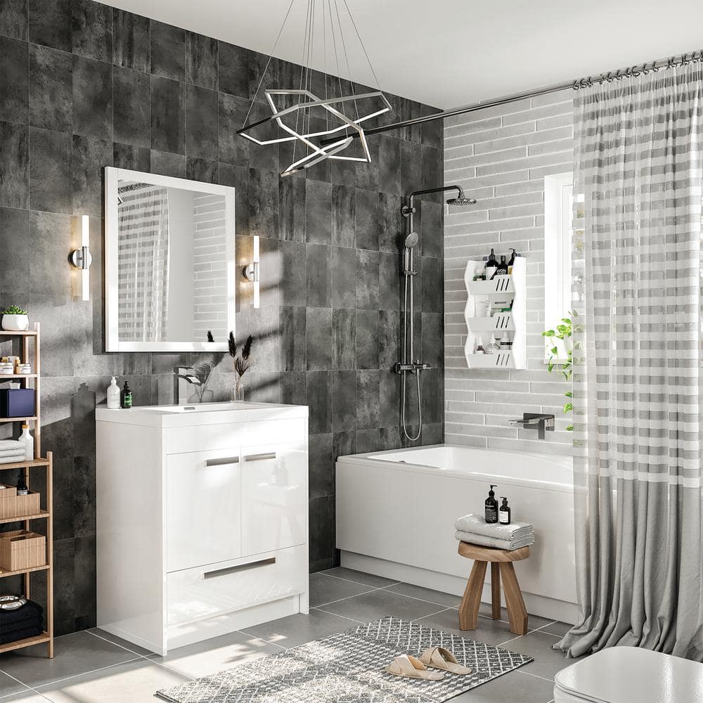 Eviva Lugano 24 in. W x 19 in. D x 36 in. H Single Bath Vanity in White Oak with White Acrylic Top with White Integrated Sink