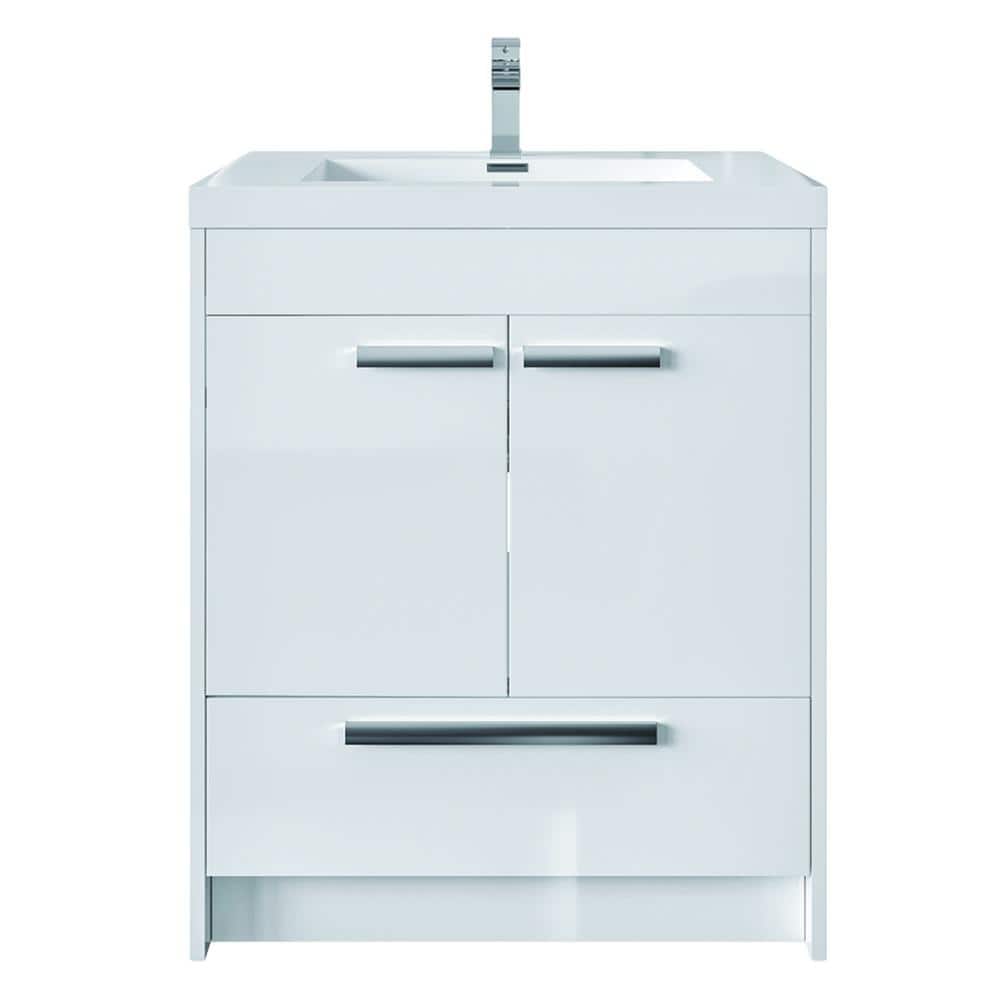 Eviva Lugano 24 in. W x 19 in. D x 36 in. H Single Bath Vanity in White Oak with White Acrylic Top with White Integrated Sink