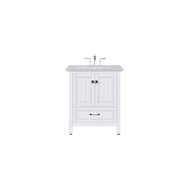 Eviva Britney 30 in. W x 22 in. D x 34 in. H Single Freestanding Bathroom Vanity in White with White Carrara Marble Top