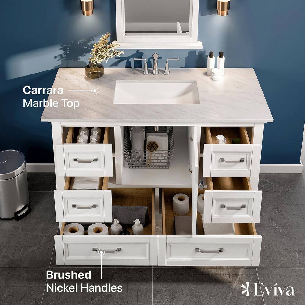 Britney 42 in. W x 22 in. D x 34 in. H Freestanding Single Sink Bath Vanity in White with White Carrara Marble Top