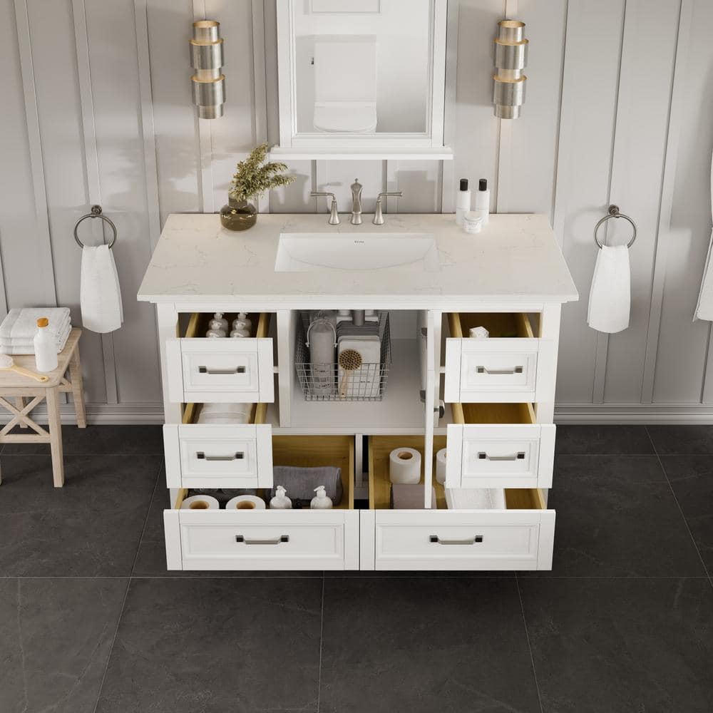 Eviva Britney 42 in. W x 22 in. D White Bathroom Vanity with Carrara Quartz Top and Undermount Sink