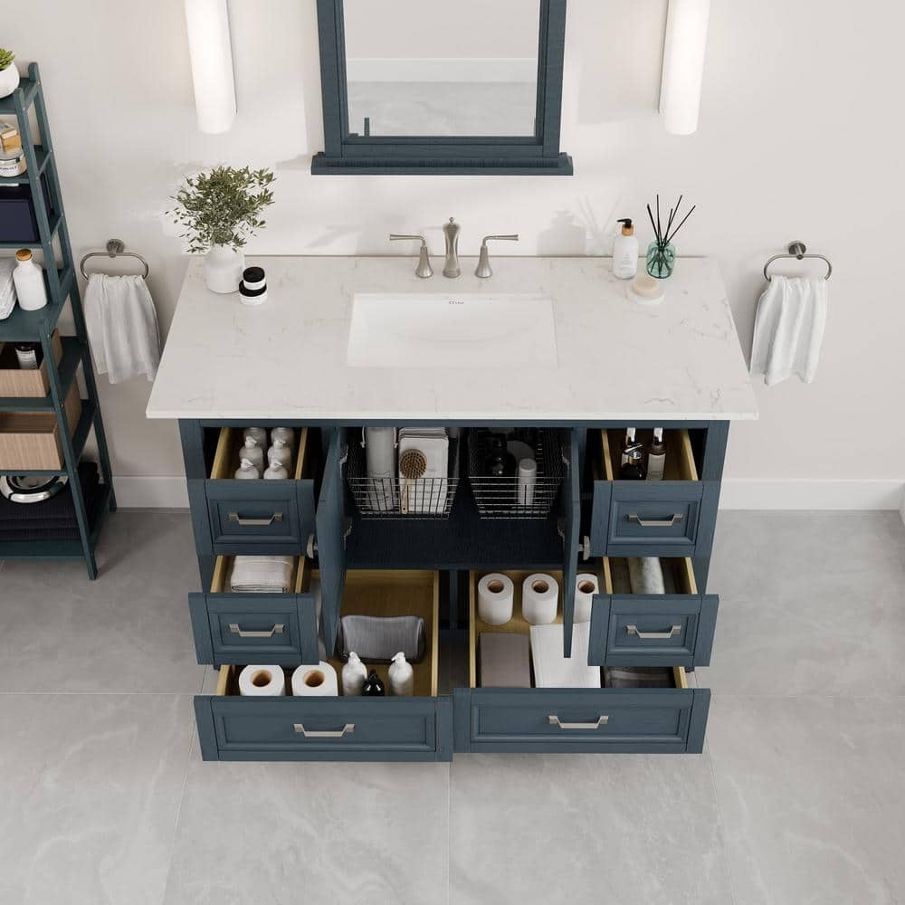 Eviva Britney 48 in. W x 22 in. D Ash Blue Single Sink Bathroom Vanity with White Carrara Quartz Top and Undermount Sinks