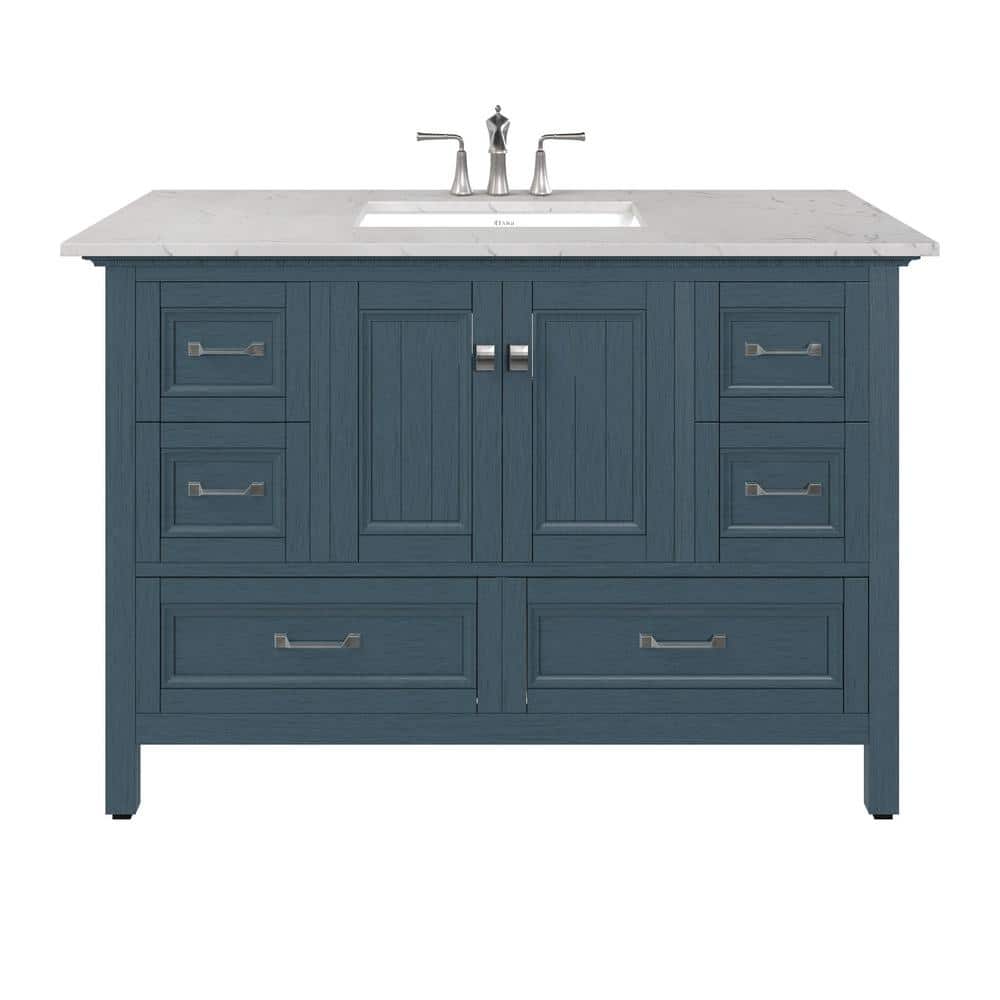 Eviva Britney 48 in. W x 22 in. D Ash Blue Single Sink Bathroom Vanity with White Carrara Quartz Top and Undermount Sinks