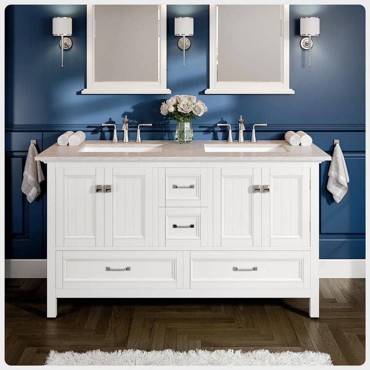 Britney 60 in. W x 22 in. D x 34 in. H Double Bath Vanity in White with White Carrara Marble Top with White Sinks