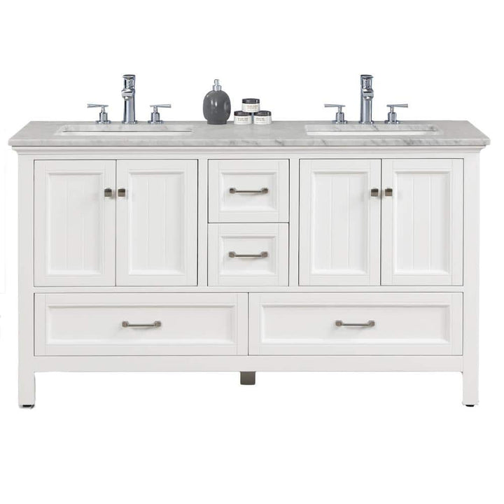 Britney 72 in. W x 22 in. D x 34 in. H Bath Vanity in White with Carrara Marble Top in White with White Double Sinks