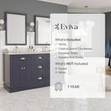Eviva Epic 60 in. W x 22 in. D x 34 in. H Double Bathroom Vanity in Charcoal Gray with White Carrara Quartz Top and White Undermount Sinks