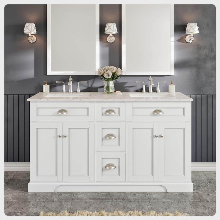 Eviva Epic 60 in. W x 22 in. D x 34 in. H Double Bathroom Vanity in White with White Quartz Top and White Undermount Sinks