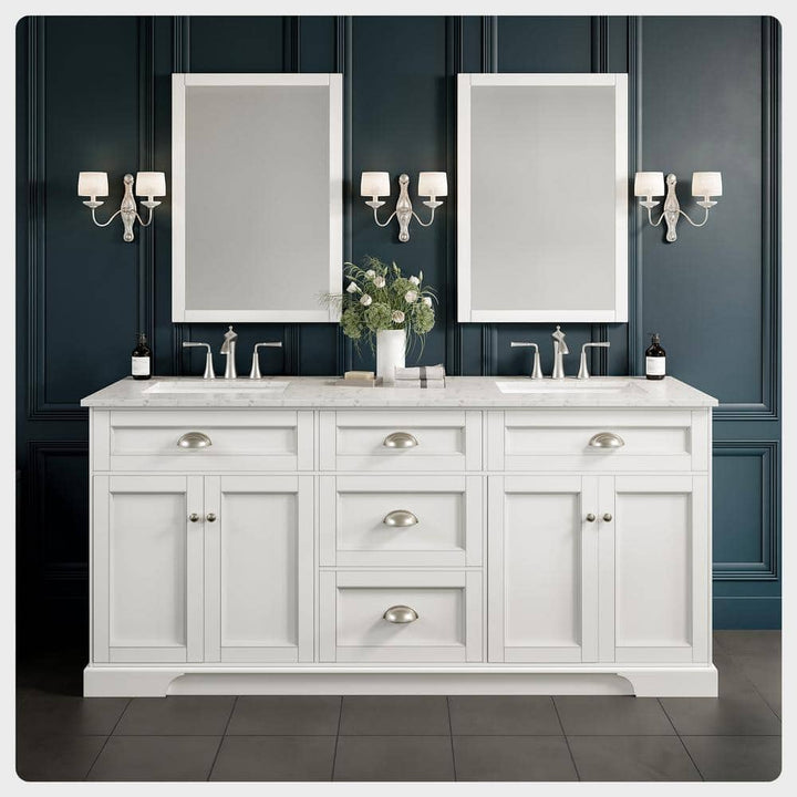Eviva Epic 72 in. W x 22 in. D x 34 in. H Double Bathroom Vanity in White with White Carrara Quartz Top and White Undermount Sinks
