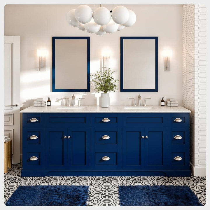 Epic 84 in. W x 22 in. D x 34 in. H Double Bathroom Vanity in Blue with White Quartz Top with White Sinks