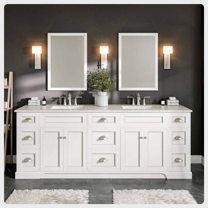 Eviva Epic 84 in. W x 22 in. D x 34 in. H Double Bathroom Vanity in White with White Quartz Top and White Undermount Sinks