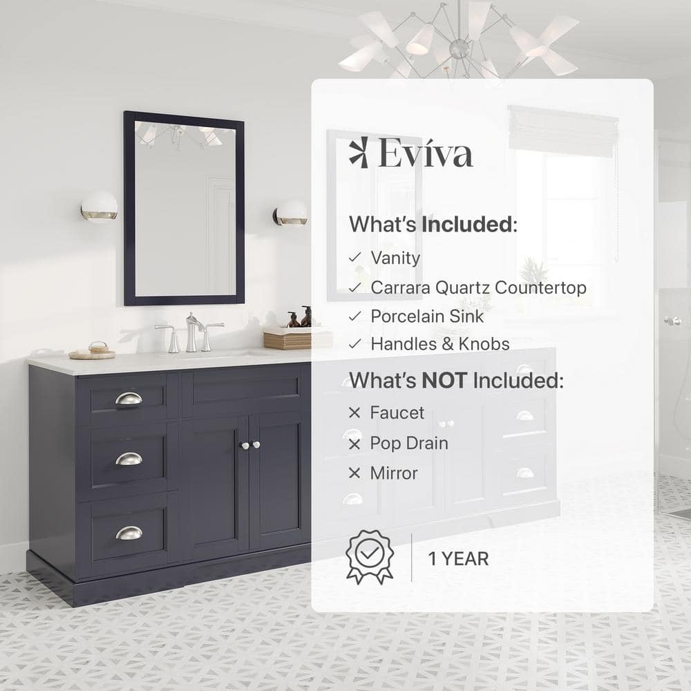 Eviva Epic 96 in. W x 22 in. D x 34 in. H Double Bathroom Vanity in Charcoal Gray with White Quartz Top and White Undermount Sinks