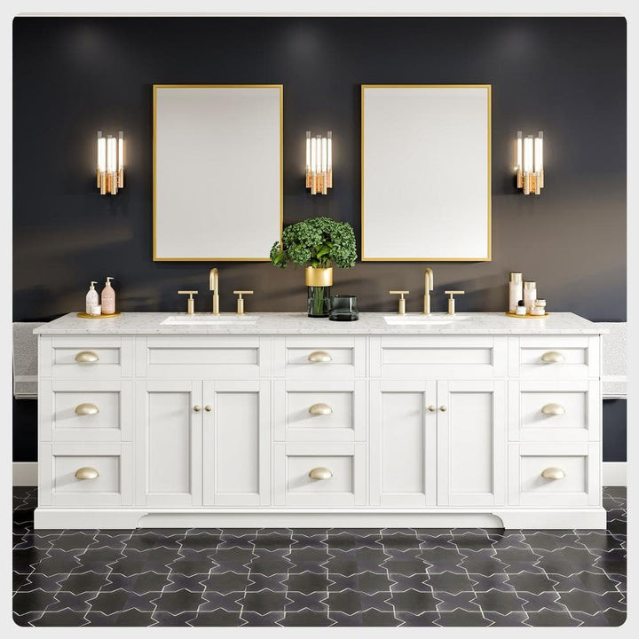 Eviva Epic 96 in. W x 22 in. D x 34 in. H Double Bathroom Vanity in White with White Quartz Top and Undermount Sinks
