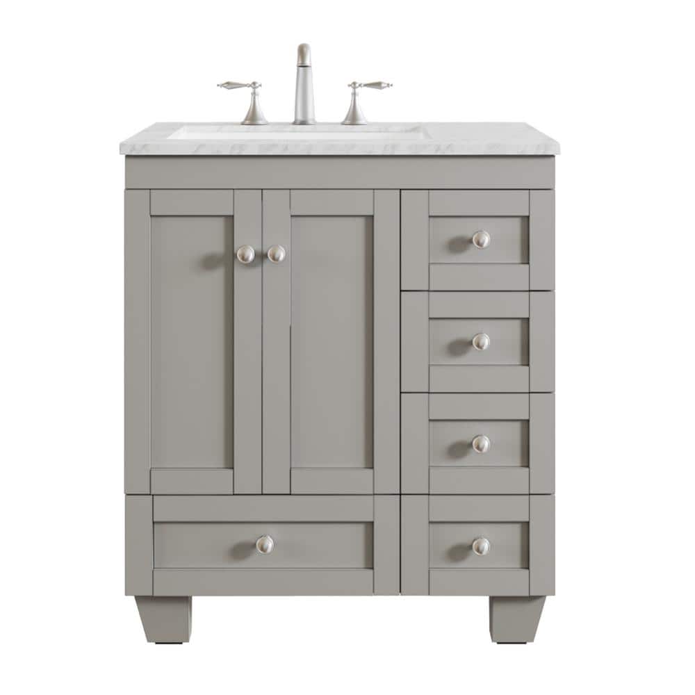 Eviva Acclaim 28 in. W x 22 in. D x 34 in. H Bath Single Vanity in Gray with White Carrara Marble Top with White Sink