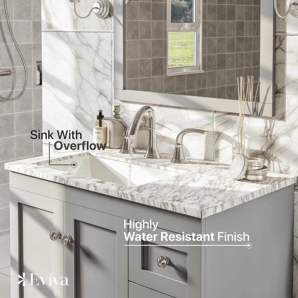 Eviva Acclaim 28 in. W x 22 in. D x 34 in. H Bath Single Vanity in Gray with White Carrara Marble Top with White Sink