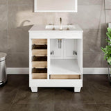 Eviva Acclaim 28 in. W X 22 in. D X 34 in. H Bath Vanity in White with White Carrara Quartz Top with White Sink