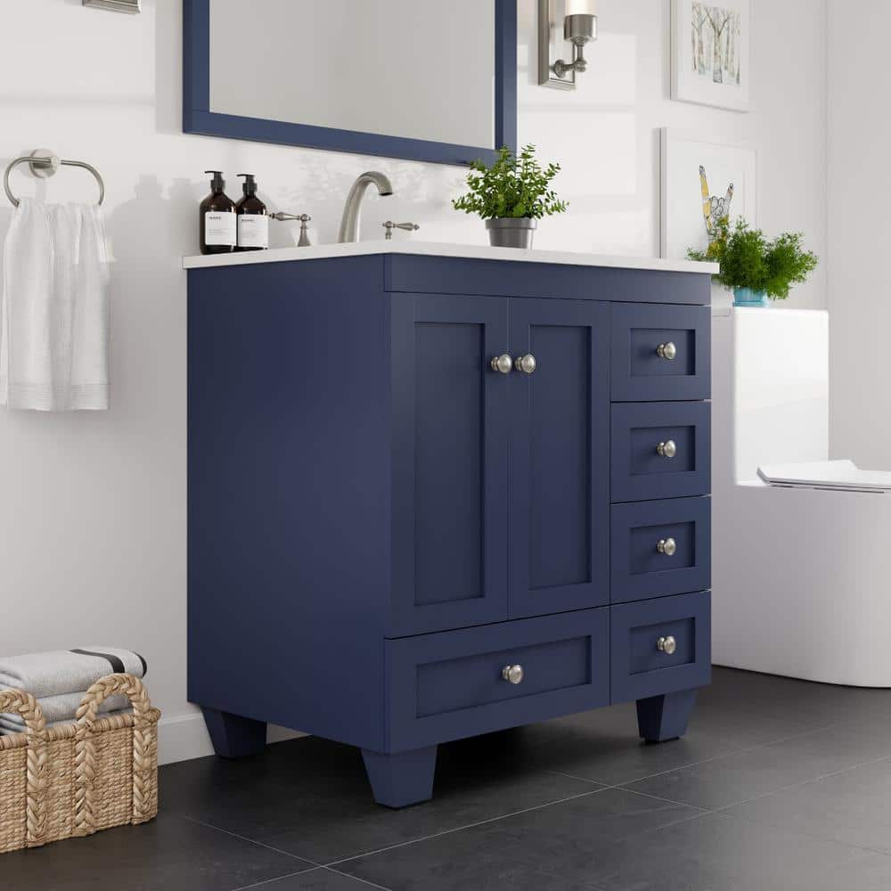 Eviva Acclaim 30 in. W x 22 in. D x 34 in. H Blue Bathroom Vanity with White Carrara Marble Top and White Undermount Sink