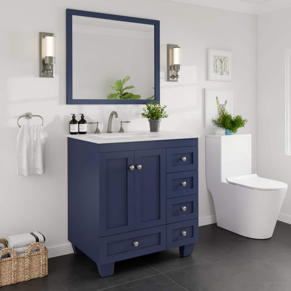 Eviva Acclaim 30 in. W x 22 in. D x 34 in. H Blue Bathroom Vanity with White Carrara Marble Top and White Undermount Sink