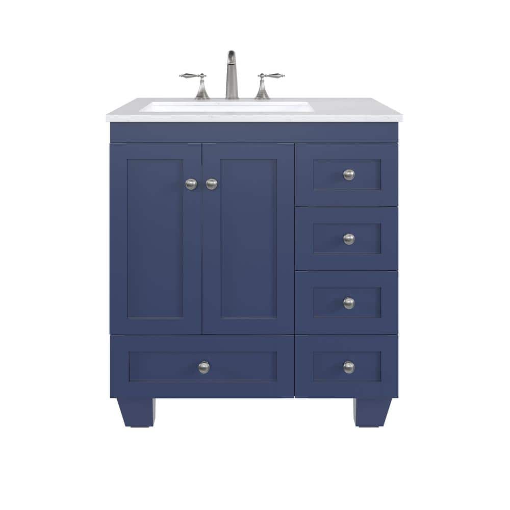 Eviva Acclaim 30 in. W x 22 in. D x 34 in. H Blue Bathroom Vanity with White Carrara Marble Top and White Undermount Sink