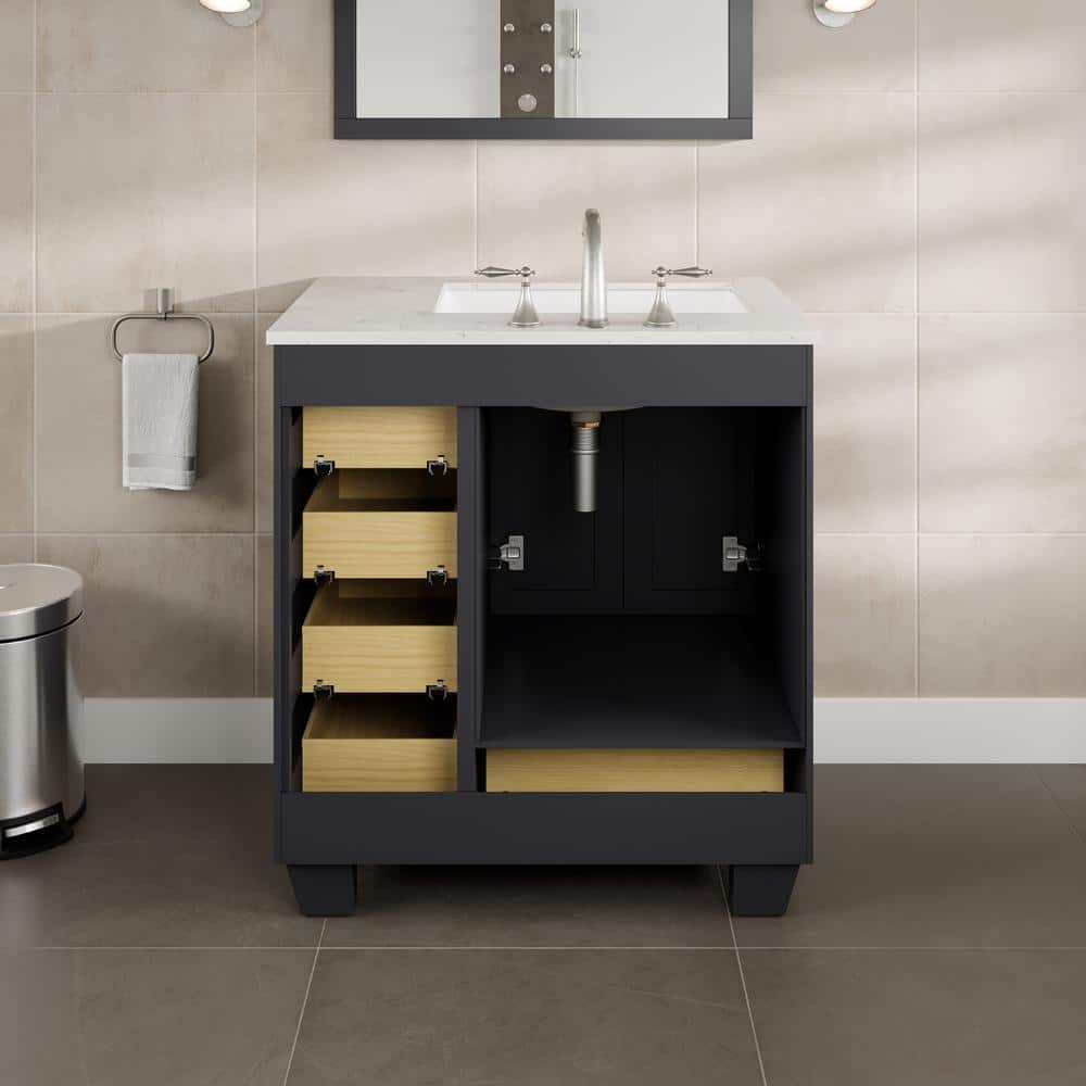 Eviva Acclaim 30 in. W x 22 in. D x 34 in. H Single Sink Freestanding Bath Vanity in Dark Gray with White Carrara Quartz Top