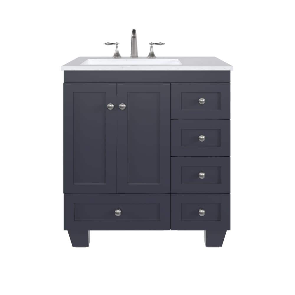 Eviva Acclaim 30 in. W x 22 in. D x 34 in. H Single Sink Freestanding Bath Vanity in Dark Gray with White Carrara Quartz Top