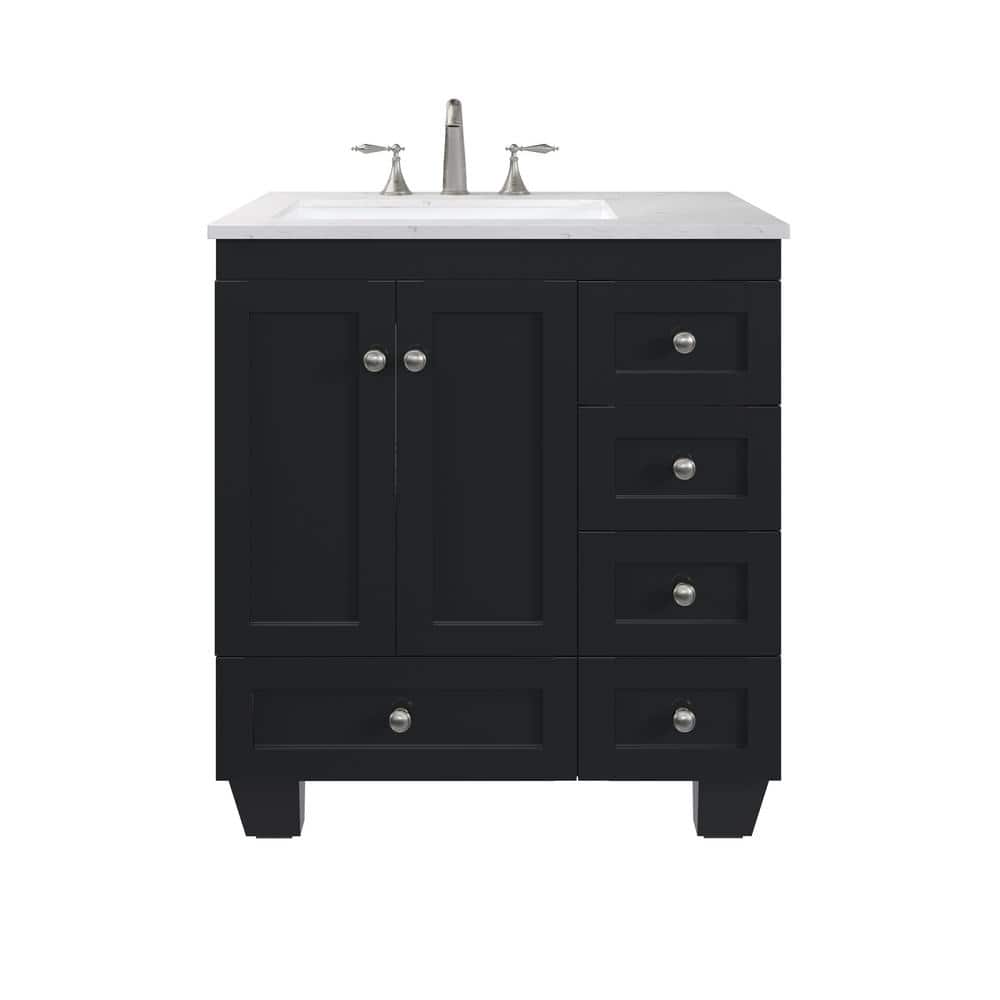 Eviva Acclaim 30 in. W x 22 in. D x 34 in. H Bath Vanity in Espresso with White Carrara Marble Top and White Sink