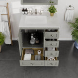 Eviva Acclaim 30 in. W x 22 in. D x 34 in. H Single Sink Transitional Bath Vanity in Gray with White Carrara Quartz Top