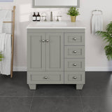 Eviva Acclaim 30 in. W x 22 in. D x 34 in. H Single Sink Transitional Bath Vanity in Gray with White Carrara Quartz Top