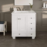 Eviva Acclaim 30 in. W x 22 in. D x 34 in. H White Bathroom Vanity with Carrara Marble Top and White Undermount Sink