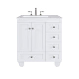 Eviva Acclaim 30 in. W x 22 in. D x 33.8 in. H Single Sink Freestanding Bath Vanity in White with White Carrara Quartz Top