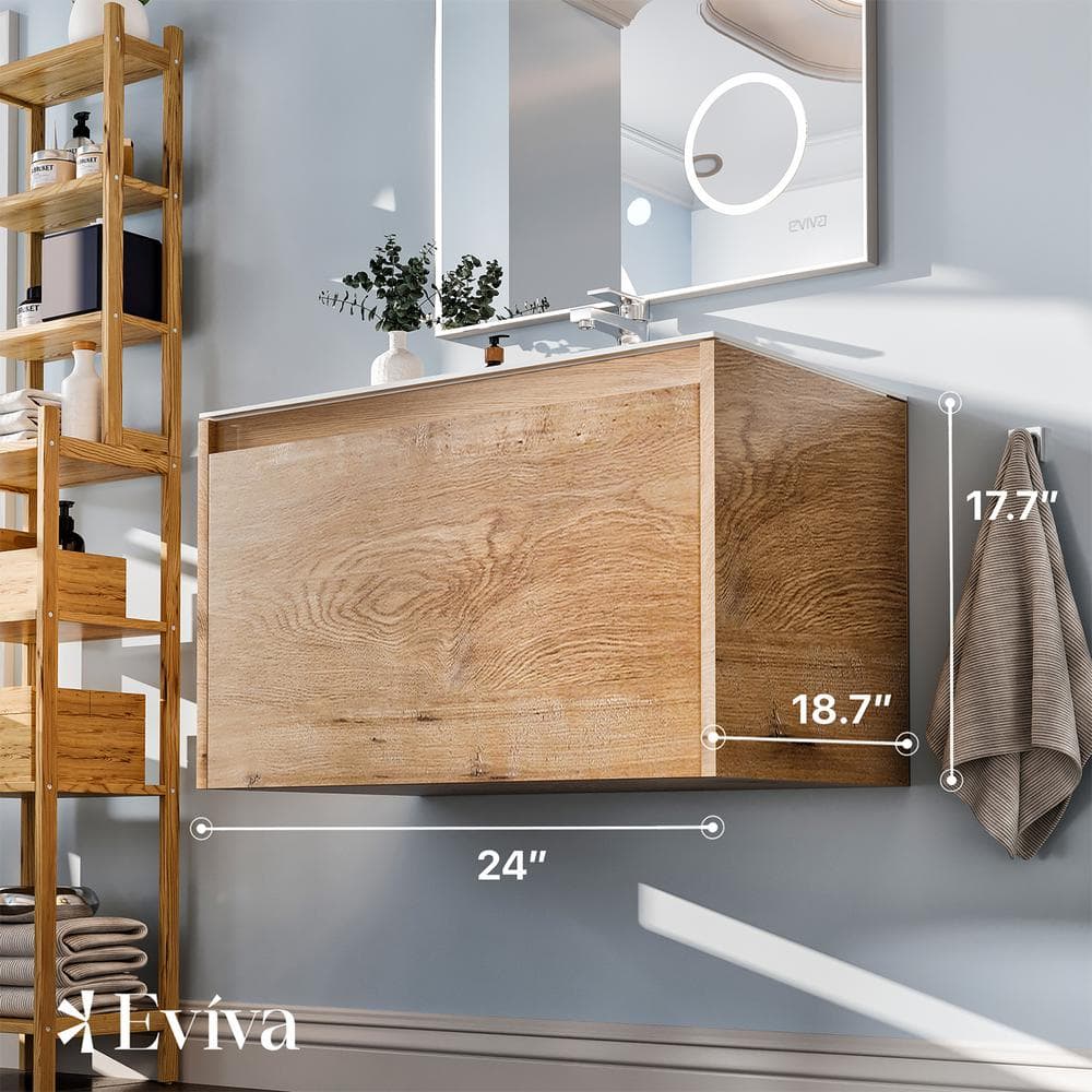 Eviva Madeira 24 in. W x 18 in. D x 18 in. H Floating Bathroom Vanity in Oak with White Acrylic Top with White Integrated Sink
