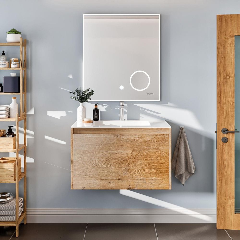 Eviva Madeira 24 in. W x 18 in. D x 18 in. H Floating Bathroom Vanity in Oak with White Acrylic Top with White Integrated Sink
